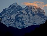 
There was a perfect view of the two summits of Gauri Shankar at sunrise from Suri Dhoban towards the head of the valley.
